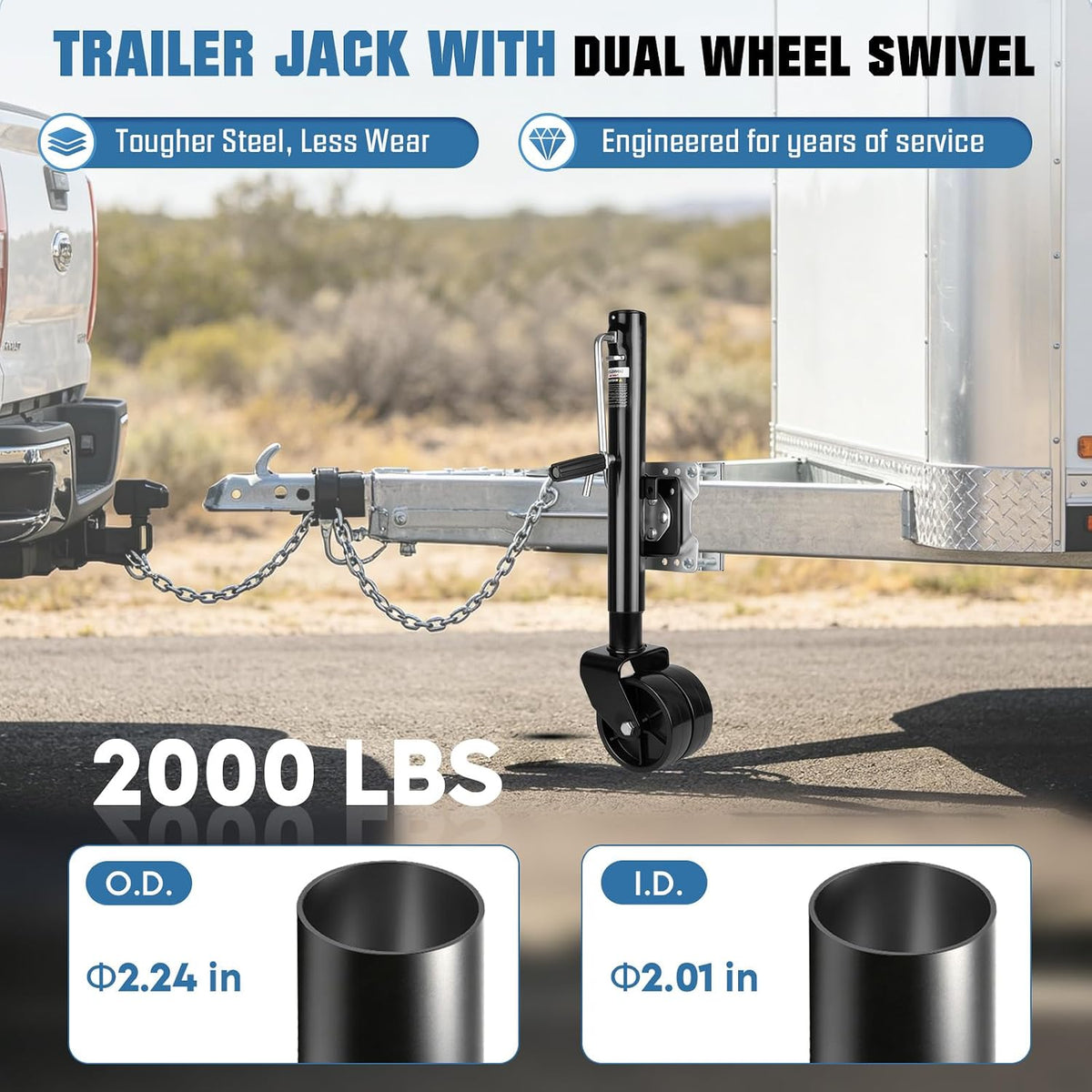 Trailer Jack with Wheel, 2000lbs Swivel Boat Trailer Jack, 10" Lift, Bolt-on Tongue Trailer Jacks for RVs, Boats and