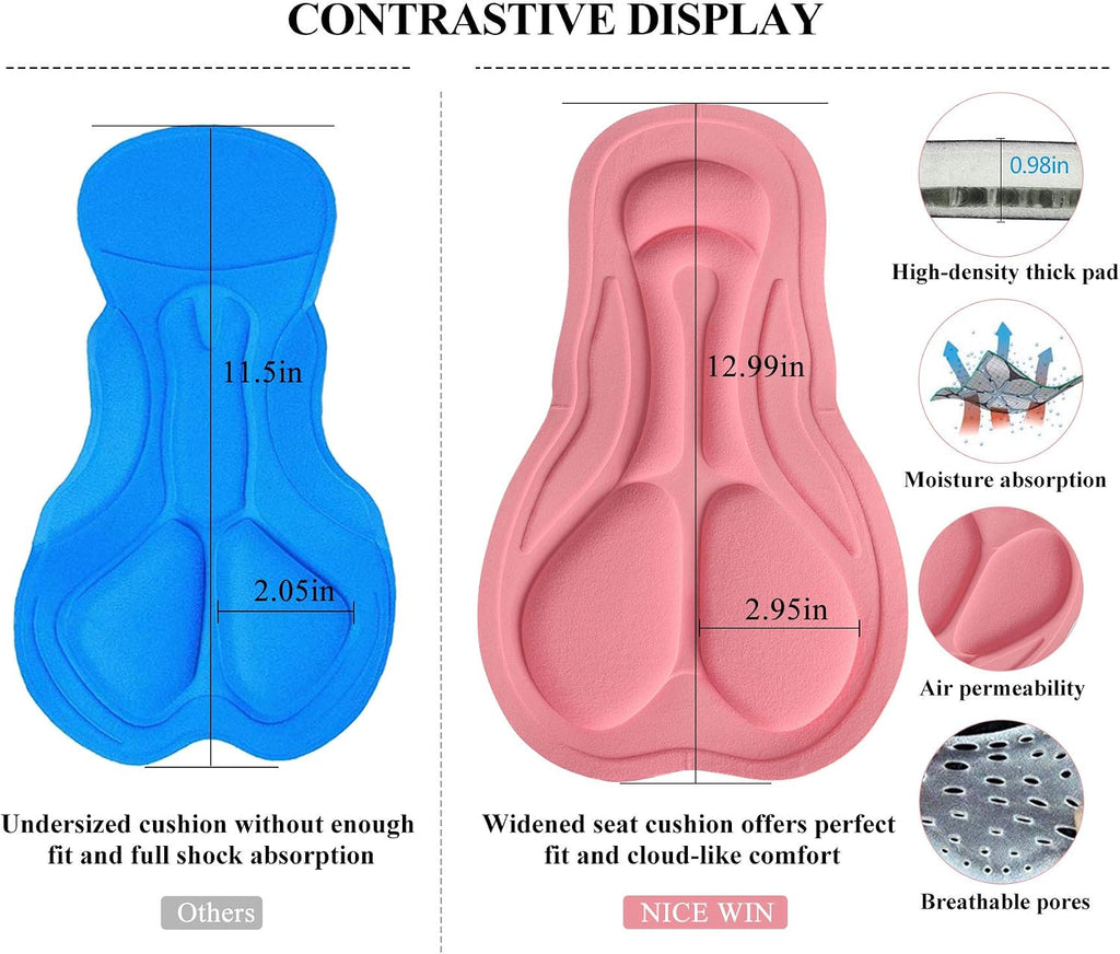 Womens Bike Shorts 4D Gel Pading Cycling Spinning Biker Bicycle Short with Pockets Wide Waistband