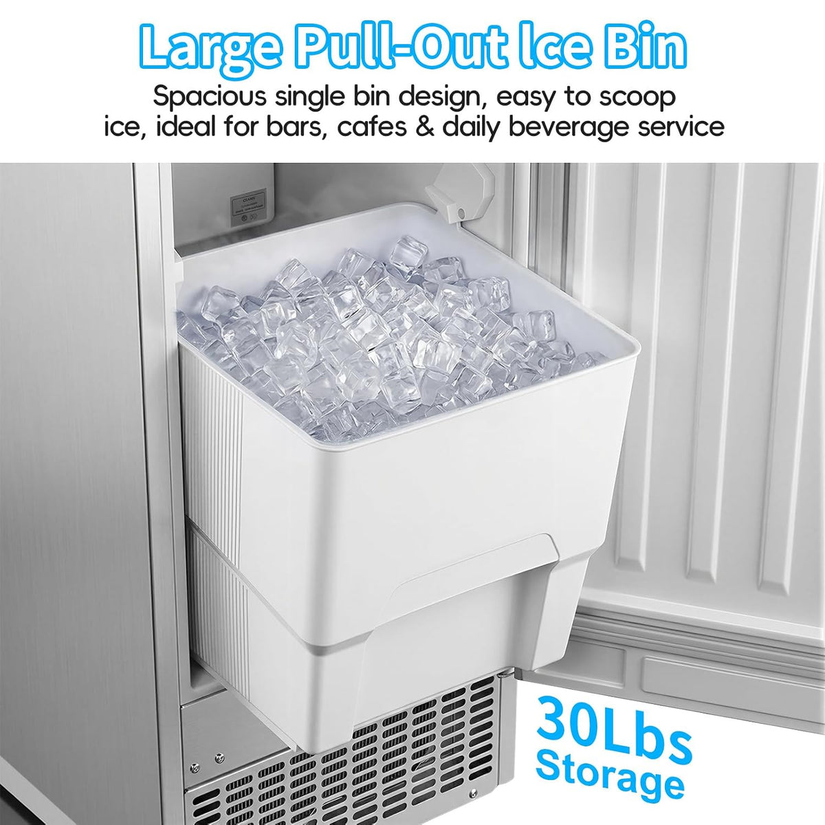 100Lbs/24H Commercial Ice Maker, 30Lbs Storage with Self-Cleaning