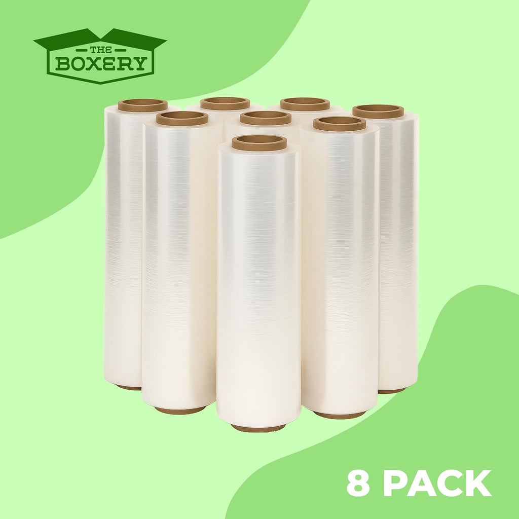 18" x 1500' Stretch Wrap – 90 Gauge Clear Blown Film – 8 Rolls (12,000ft Total) – Extra Heavy-Duty Pallet Wrap for