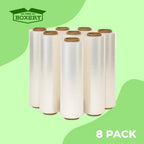 18" x 1500' Stretch Wrap – 90 Gauge Clear Blown Film – 8 Rolls (12,000ft Total) – Extra Heavy-Duty Pallet Wrap for