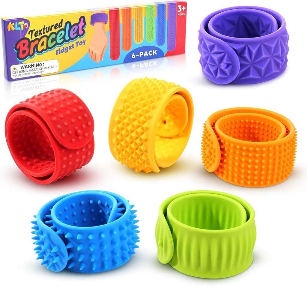 Sensory Fidget Toys for Kids: Textured Silicone Slap Bracelets 6 Pack, Stress Relief Fidgets for Autism ADHD