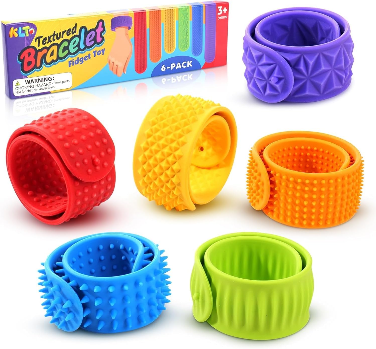 Sensory Fidget Toys for Kids: Textured Silicone Slap Bracelets 6 Pack, Stress Relief Fidgets for Autism ADHD