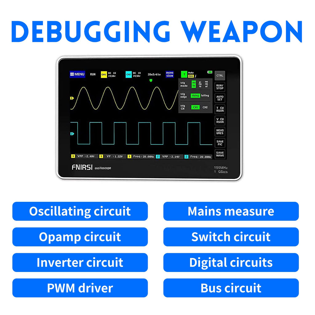 FNIRSI 1013D Plus 100MHz Oscilloscope, 2 Channel Oscilloscope 7" TFT Touch