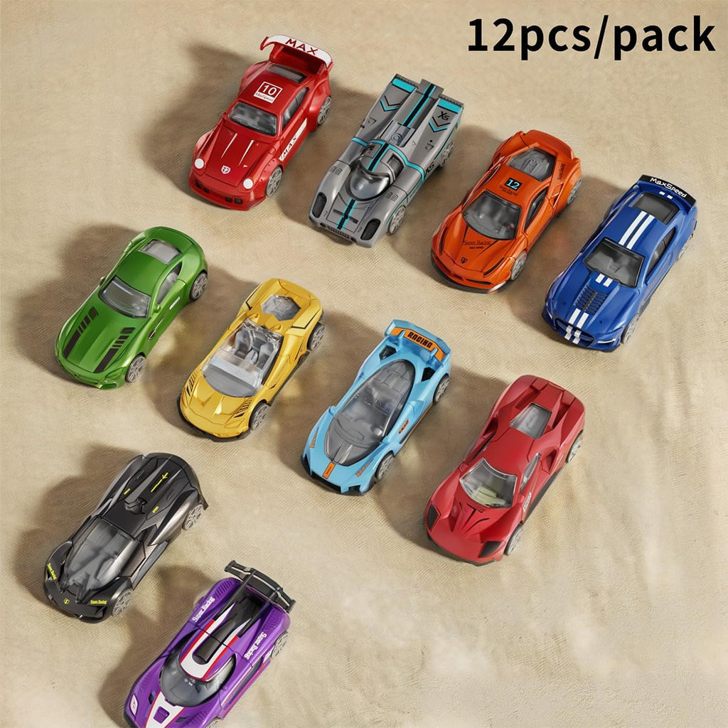1:64 Scale Die-Cast Metal Toy Cars 12-Pack Vehicles Set, Includes Pickup, Racing Cars, Sports Cars for Display or