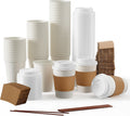 100 Pack 12 oz Disposable Paper Coffee Cups with Lids & Sleeves