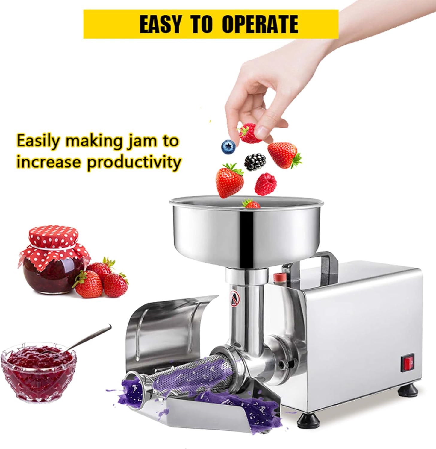 Electric Tomato Strainer Machine – 370W Commercial Food Milling Press for Jams & Sauces, Stainless Steel Fruit Press