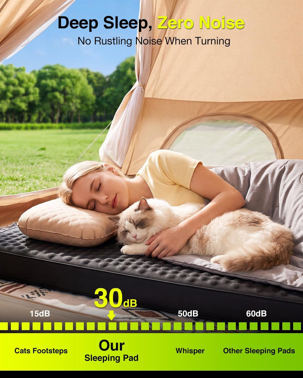 4" Self Inflating Sleeping Pad for Camping with Pillow, Electric Foam & Air Camping Sleeping Pad, 9.5 R-Value, 4