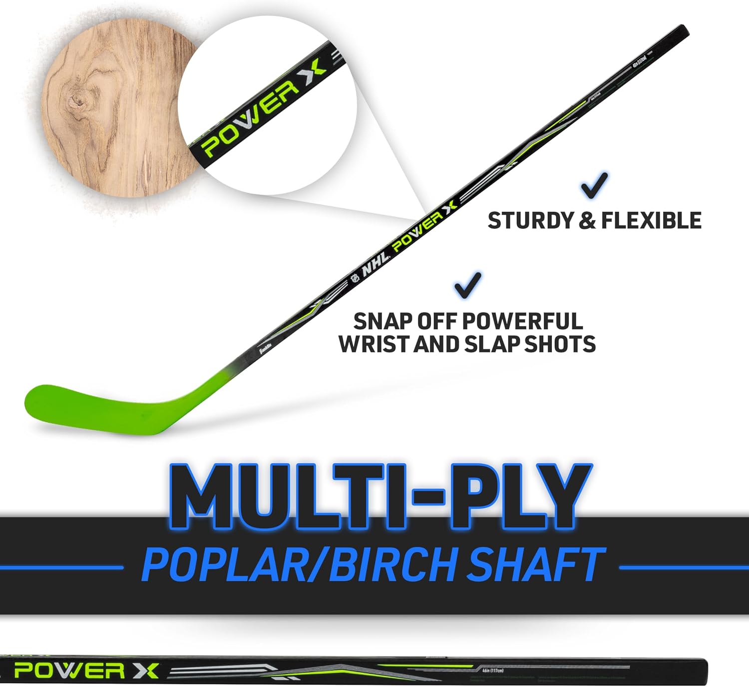 Franklin Sports Street Hockey Sticks - Ambush Junior Street Hockey Stick - Wood and Fiberglass Shaft - ABS Blade
