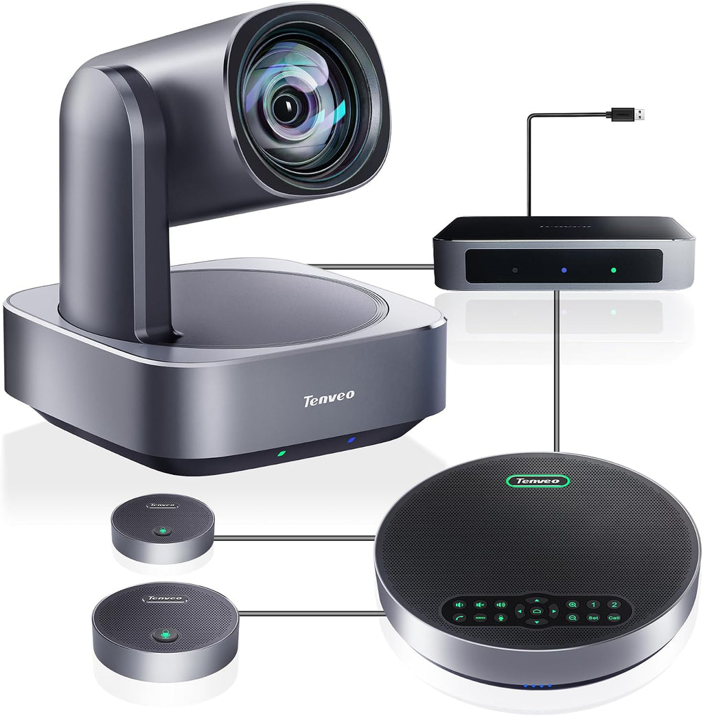 4K PTZ Conference Room Camera System, AI Auto-Tracking 12X Optical Zoom USB3.0 HDMI PTZ Camera and Bluetooth