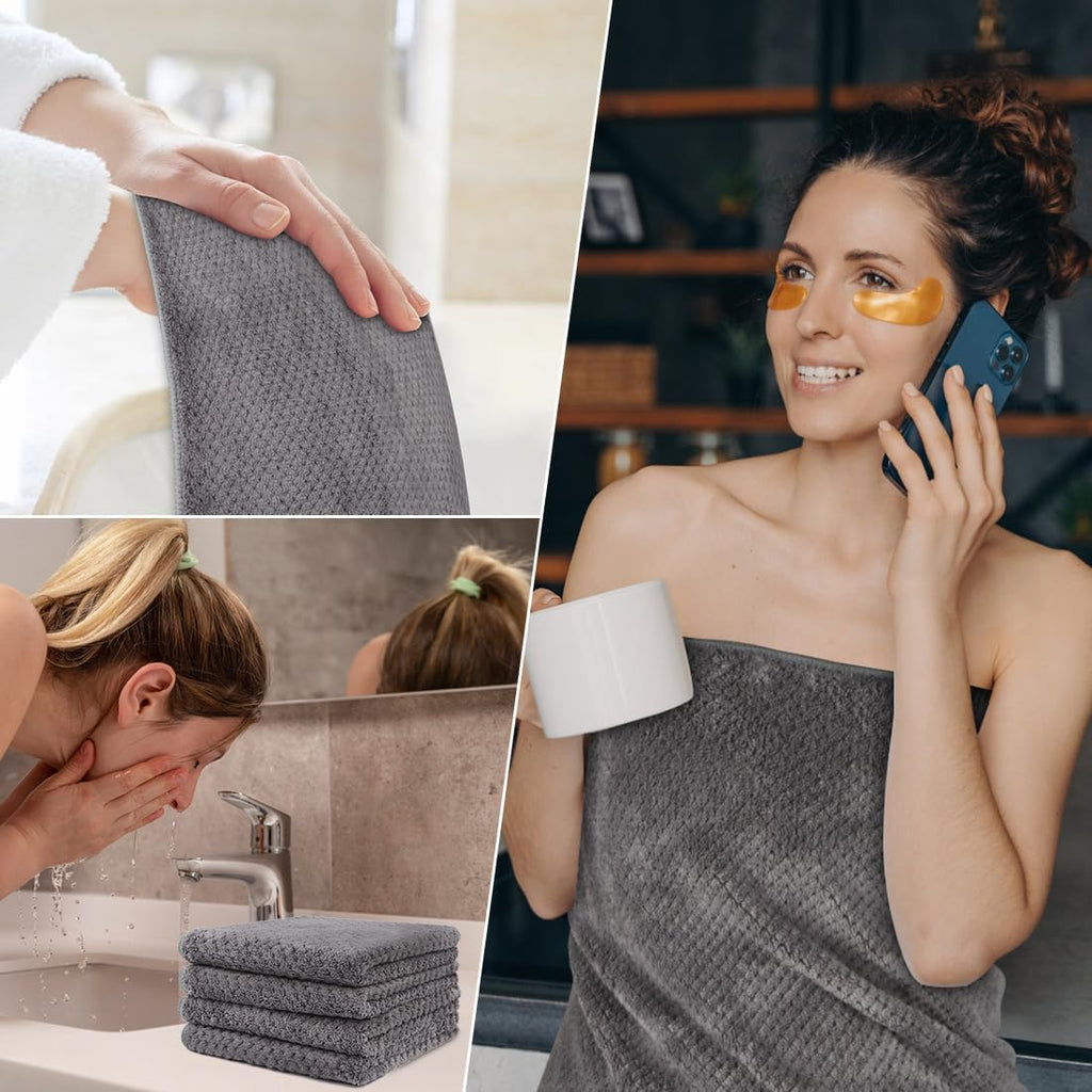 8PK Bath Towel Set, Soft Absorbent, 2 Bath, 2 Hand, 4 Wash, Grey | Light Weight, Quick Drying Towel Set for Bathroom