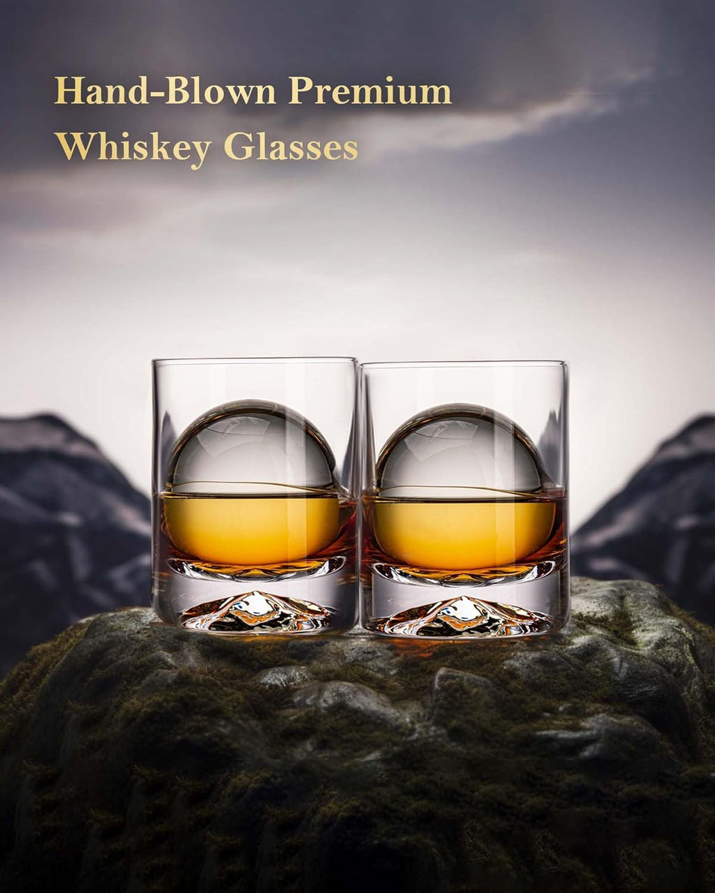Hand Blown Crystal Double Old Fashioned Cocktail, Solid Whiskey Glasses, Rocks Glasses, Lowball Glasses - 12 Ounce