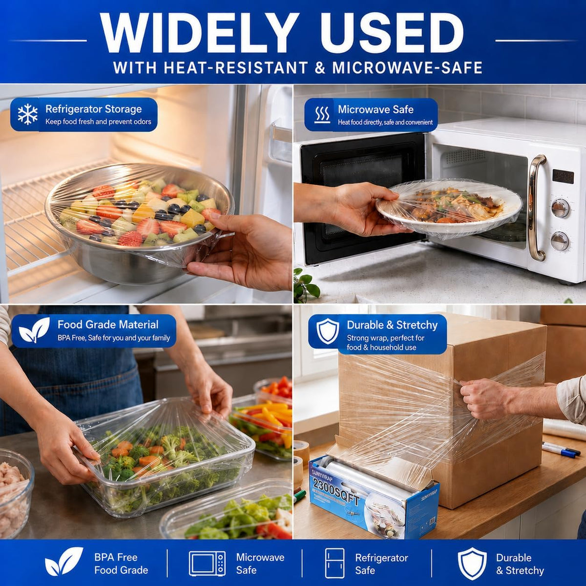 12" x 2300 SqFt Plastic Wrap with Slide Cutter, Cling Wrap for Kitchen