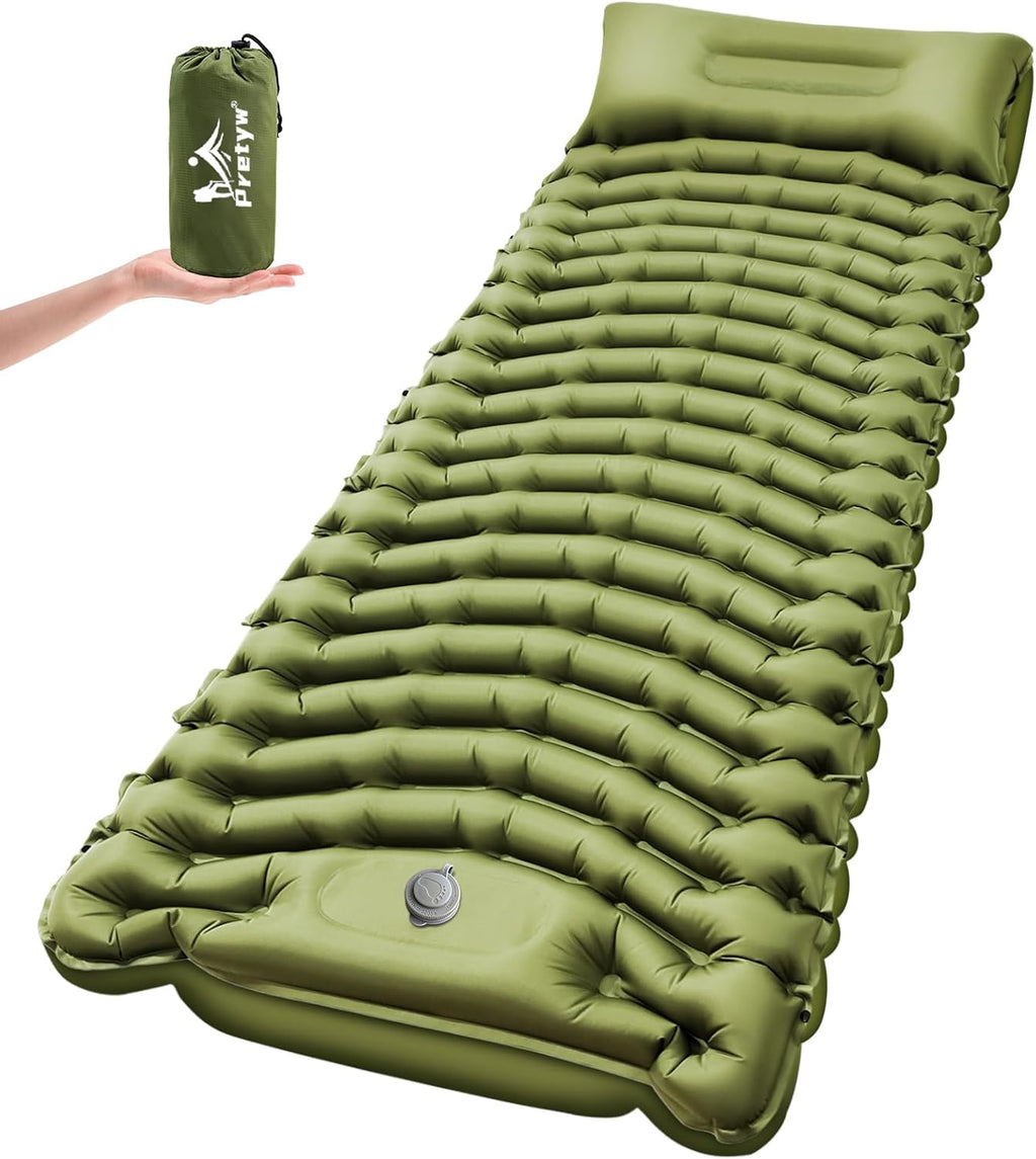 Ultralight Camping Sleeping Pad with Pillow & Built-in Foot Pump | Camping Mattress, Compact Inflatable Portable Mat