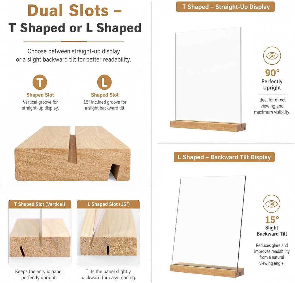 5×7 Acrylic Sign Holder,3Pack | High Definition,Dual-slot design,Solid wood base,Double-sided protective