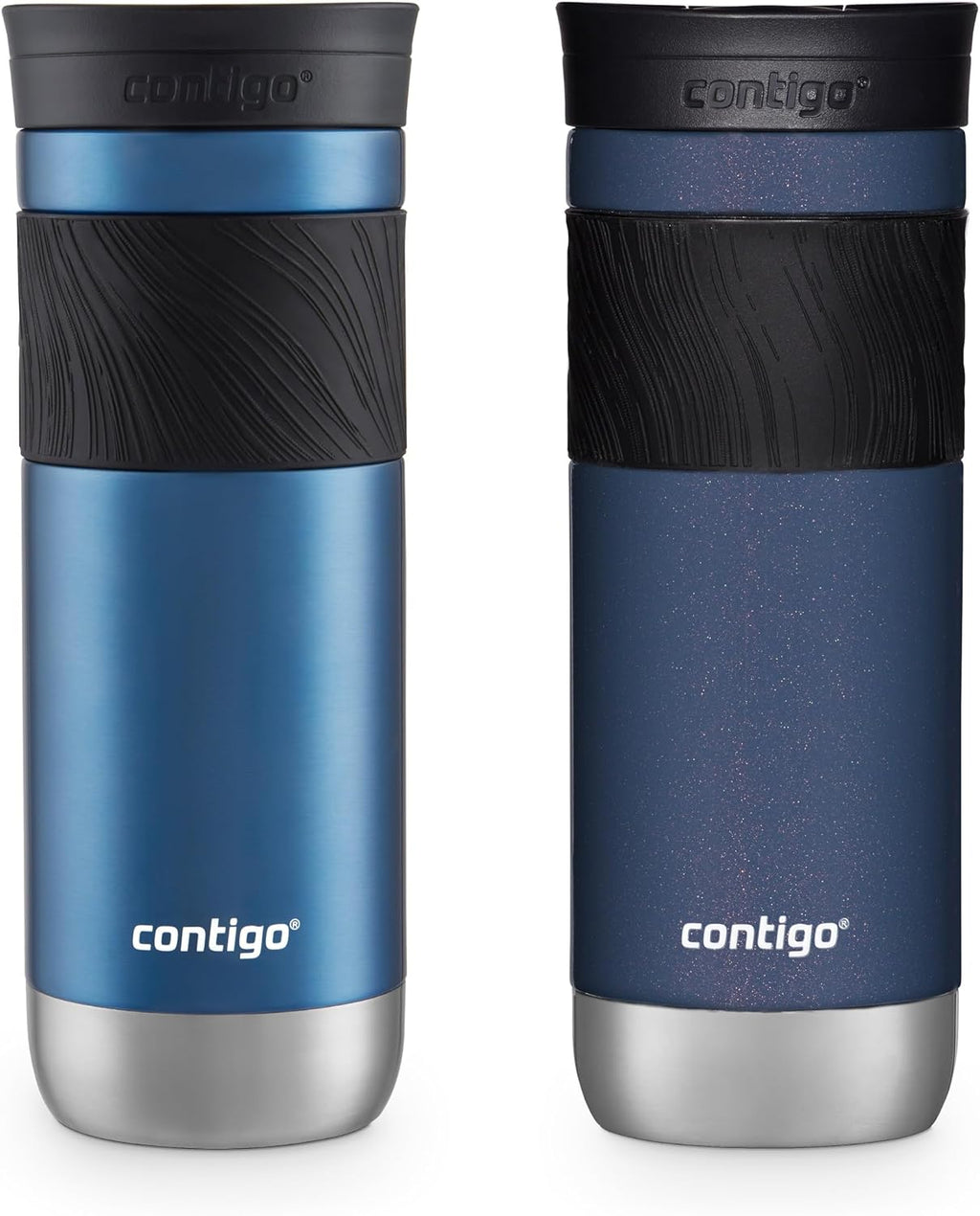 SNAPSEAL Insulated Stainless Steel Travel Mug with Grip 20oz. Blue Corn Transparent Satin & Midnight Berry