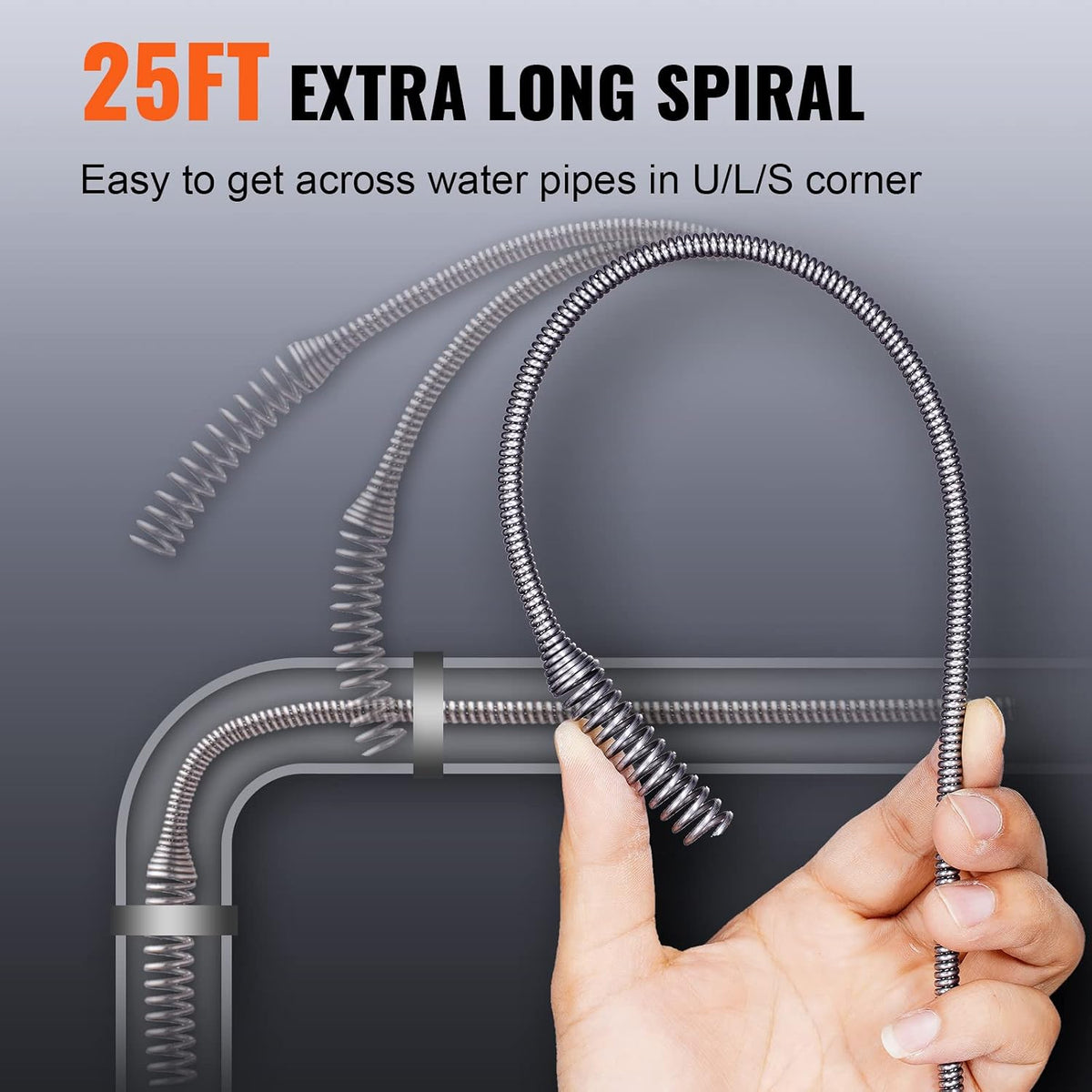Drain Auger 25Ft, Plumbing Snake with Drill Attachment, Plumbers Snake Drain Clog Remover for Kitchen Bathroom Shower