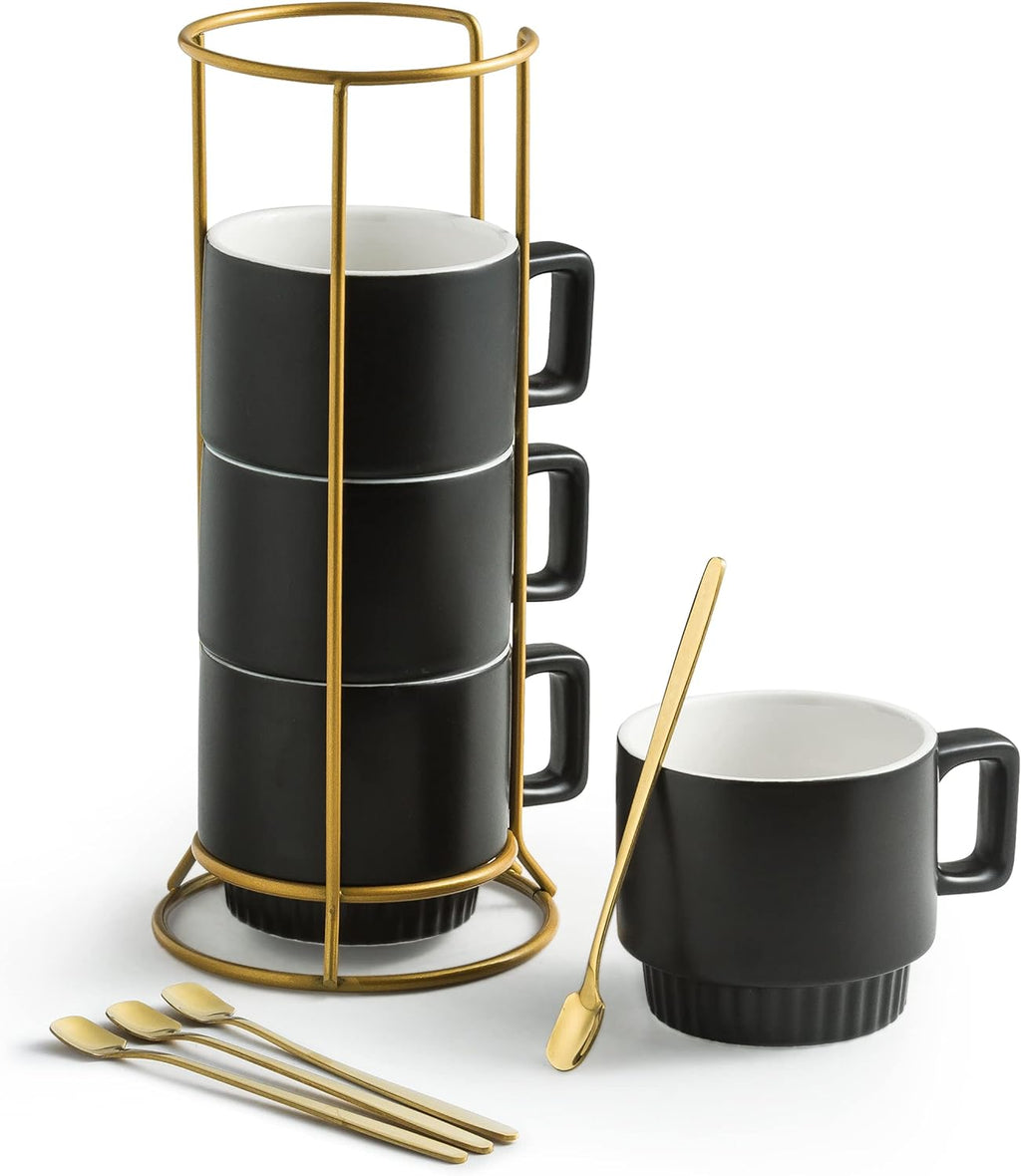 Halloween Stackable Coffee Mugs with Stand Set of 4, Space-saving