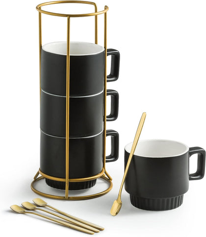 Halloween Stackable Coffee Mugs with Stand Set of 4, Space-saving