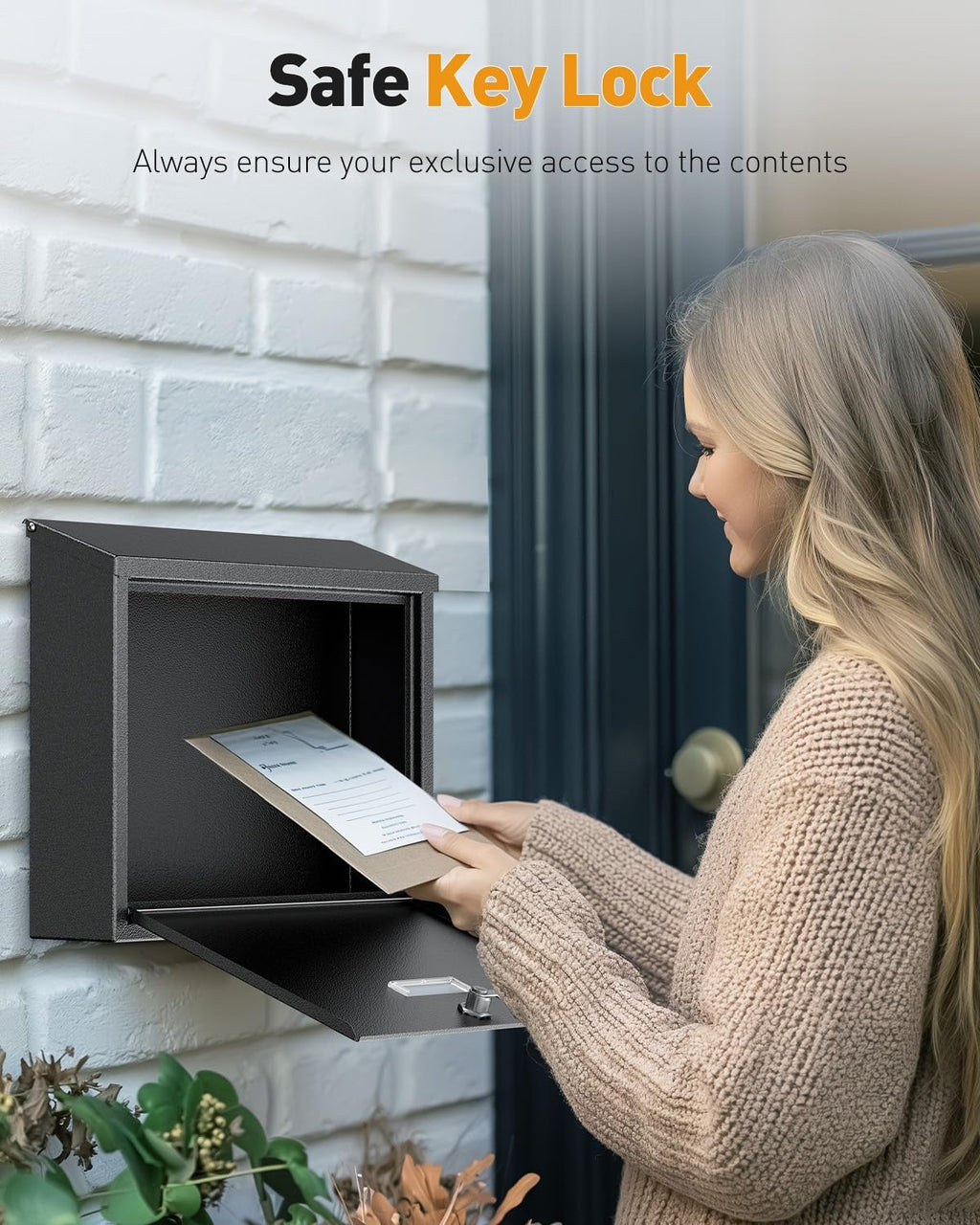 Wall Mount Mailbox for Outside, Large Mailbox with Key Lock | Security Mail Box, Postbox for House, Safe Key Drop