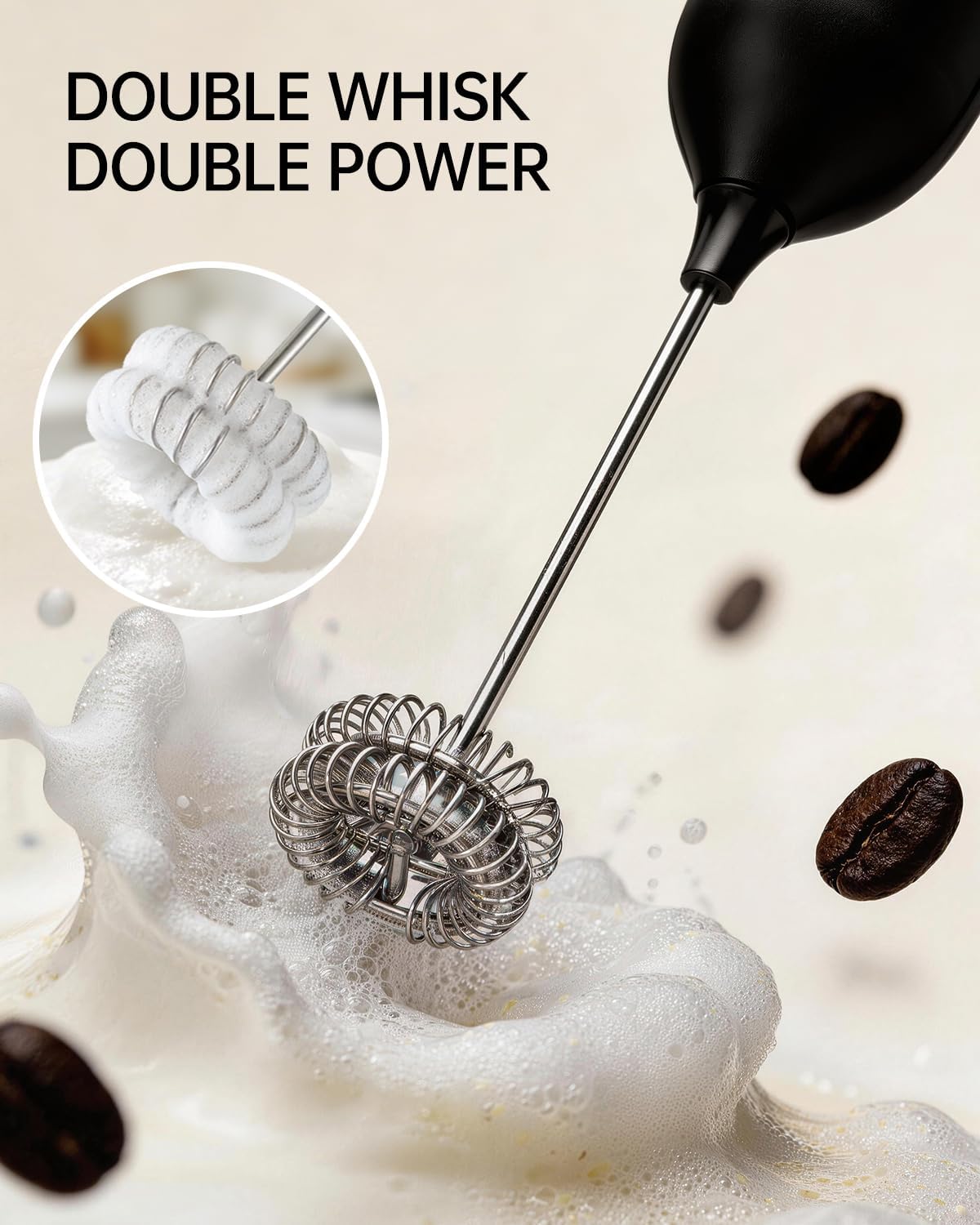 Rechargeable Milk Frother Handheld with Stand, Dual Spring Whisk Head Electric Coffee Frother Foam Maker, Portable