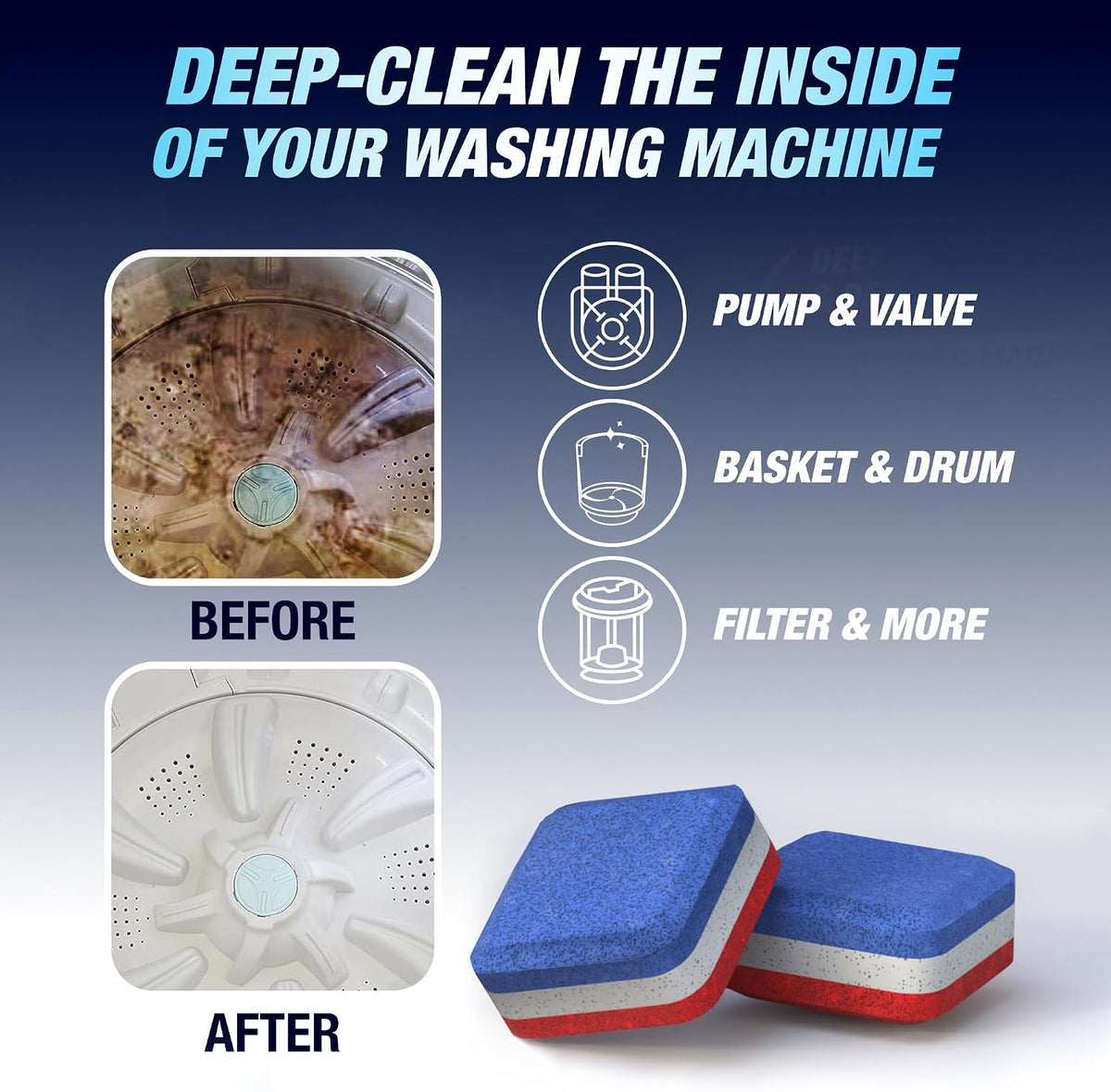 Washing Machine Cleaner Tablets, 28 Pack for HE Top Load, Eco-Friendly Tabs