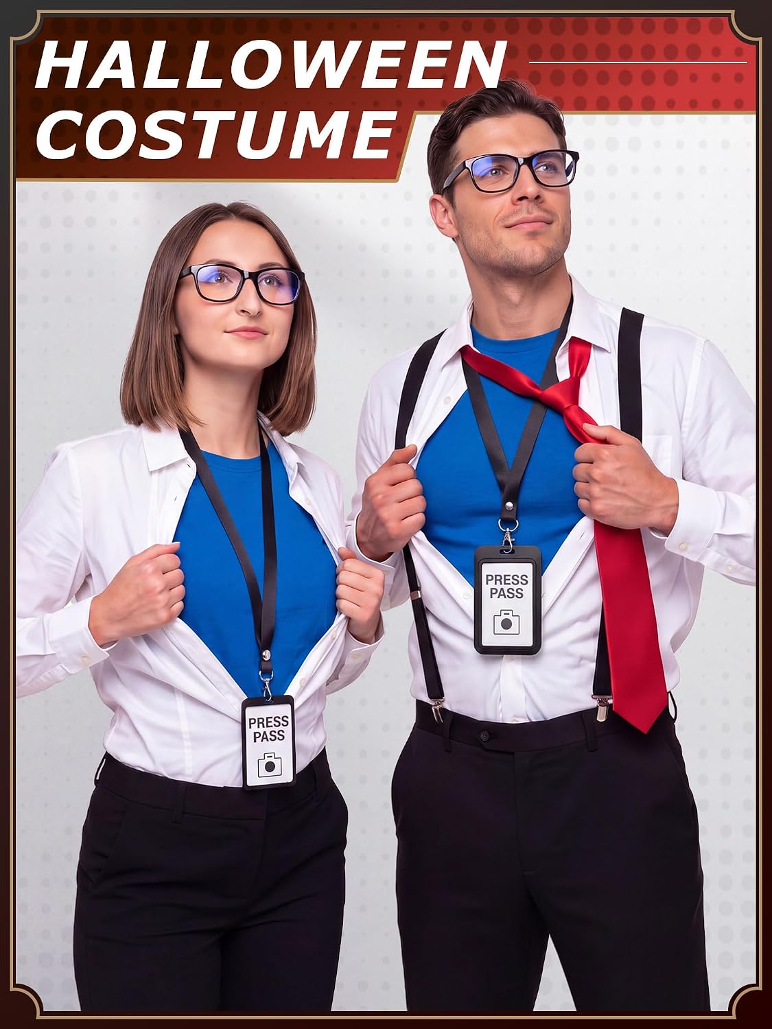 6 Pcs Halloween Reporter Nerd Couple Costume Accessories Set