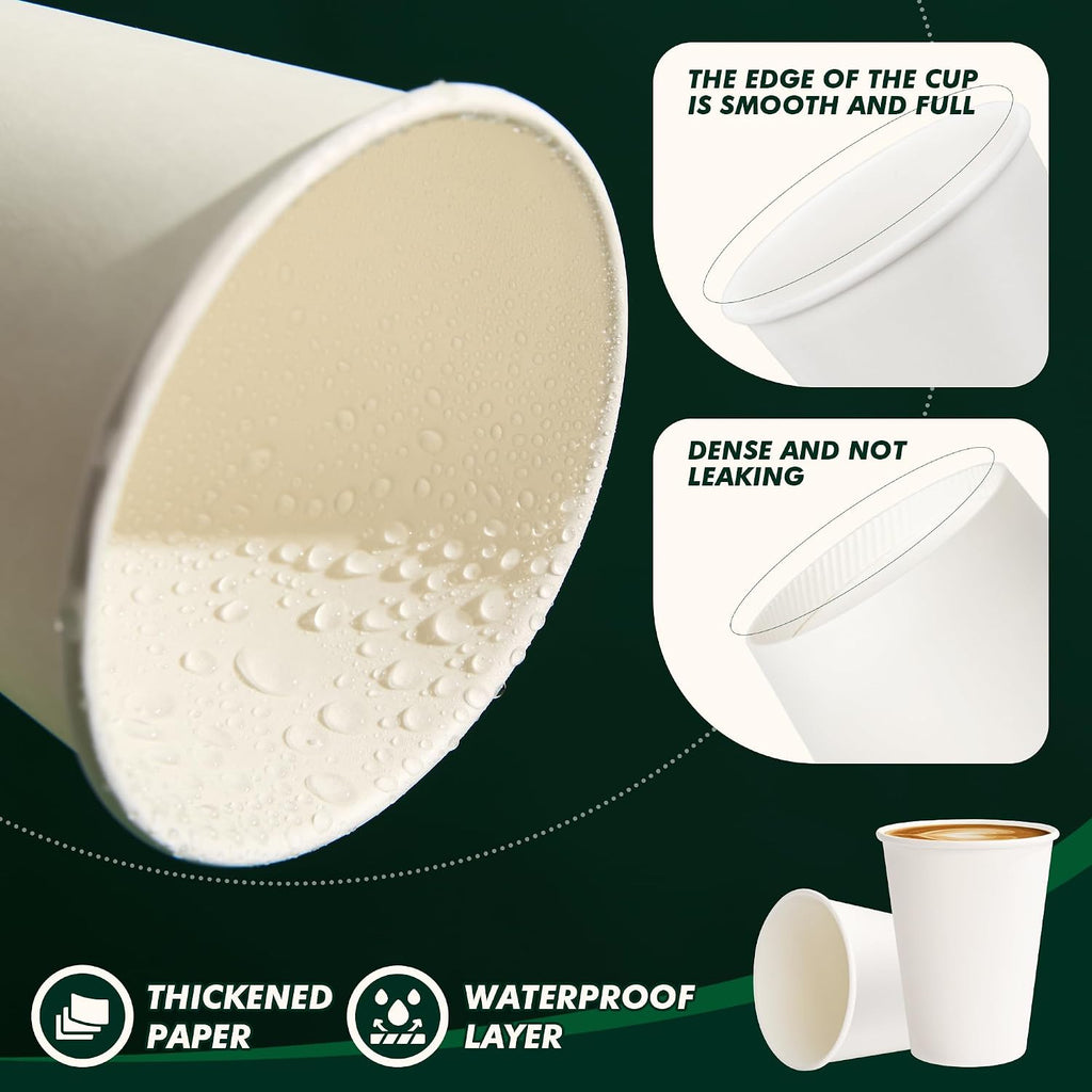 12 oz Paper Coffee Cups, 300 Pack, White