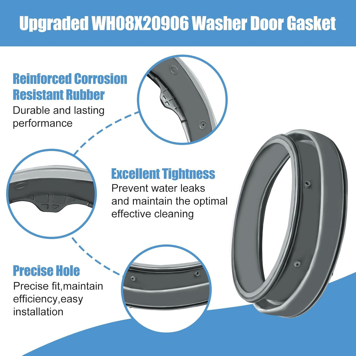 Upgraded WH08X20906 Washer Door Boot Seal Gasket Compatible with GE Washer Door Seal Gasket Parts Washing Machine Door Boot GFW450SPK0DG, GFW450SSK0WW, GFWS1700H0WW, GFWS1705H0DG Washer Seal Gasket