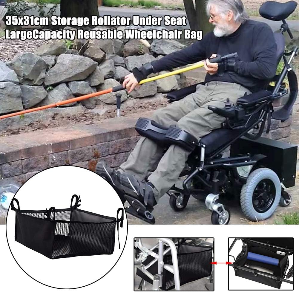 Wheelchair Bag, Rollator Seat Bag, Wheelchair Storage Bag, Side Storage Organizer, Lightweight and Heavy Duty Travel