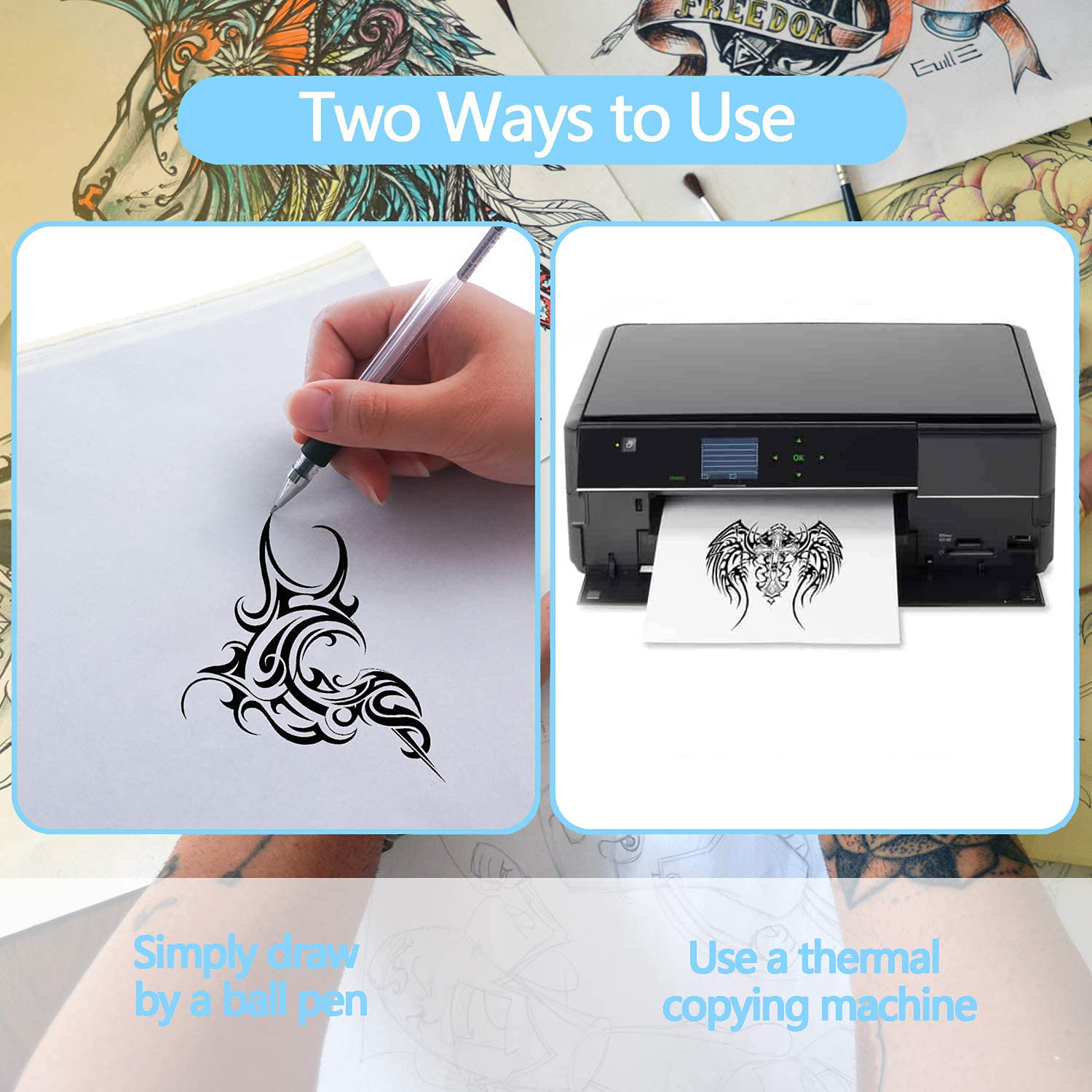 Tattoo Transfer Paper, 100 Sheets Thermal Stencil Paper, 8.5" x 11" A4 Size