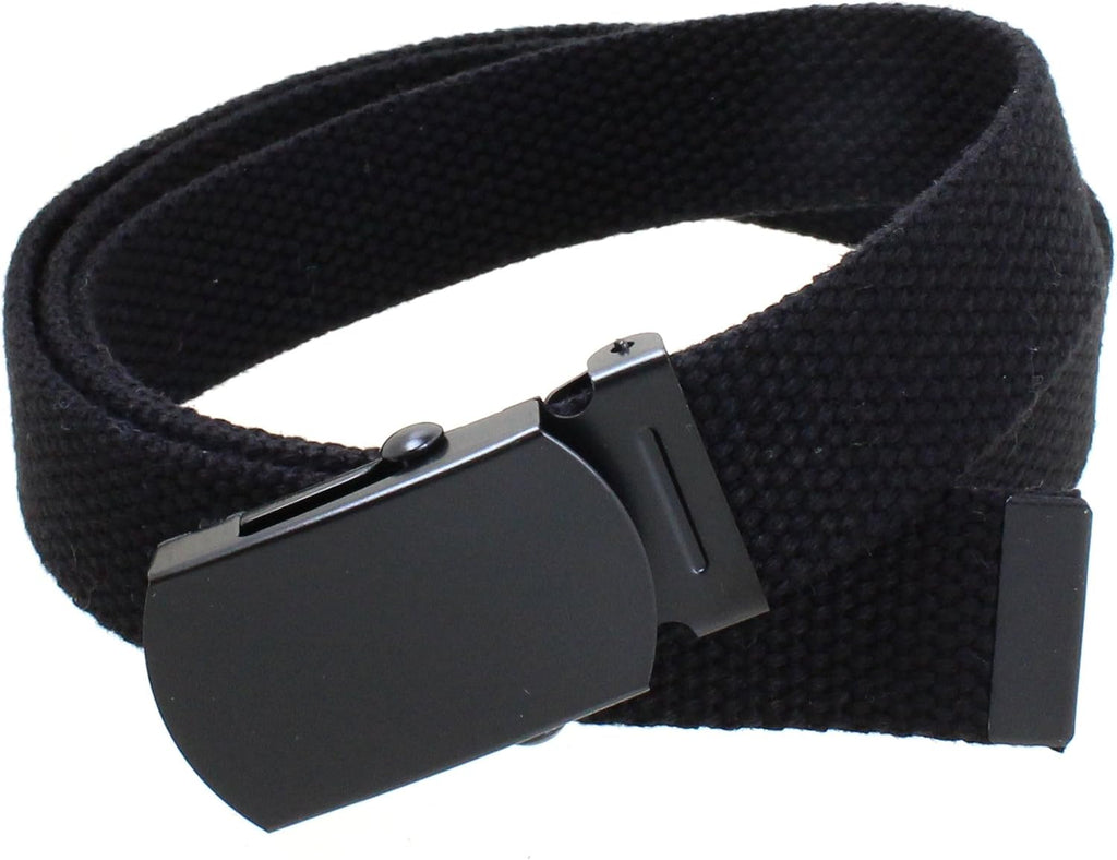 Kids Canvas Web Belt Flat Black Buckle/Tip Solid Color 44" Long 1" Wide - Cut Excess Length For Perfect Fit