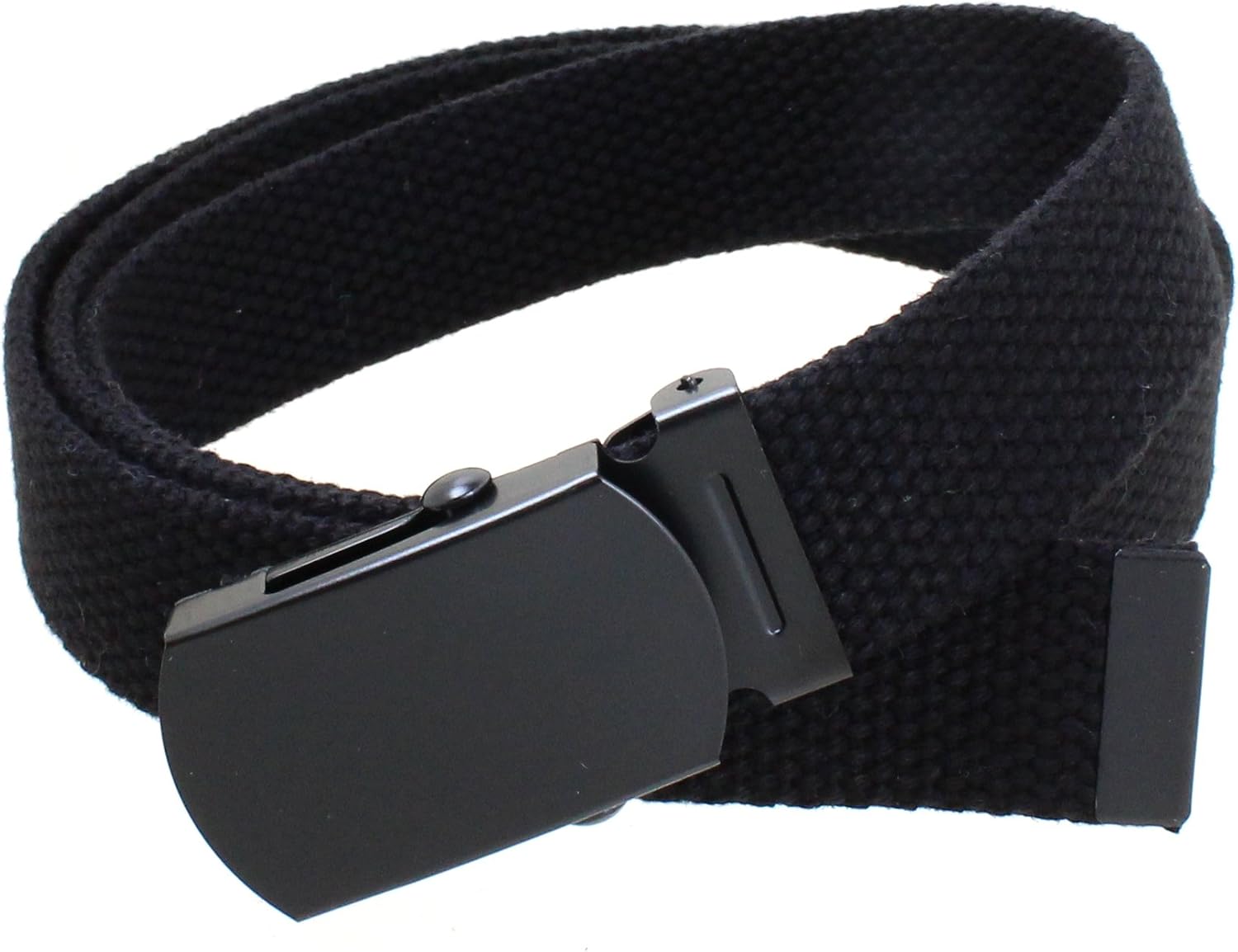 Kids Canvas Web Belt Flat Black Buckle/Tip Solid Color 44" Long 1" Wide - Cut Excess Length For Perfect Fit