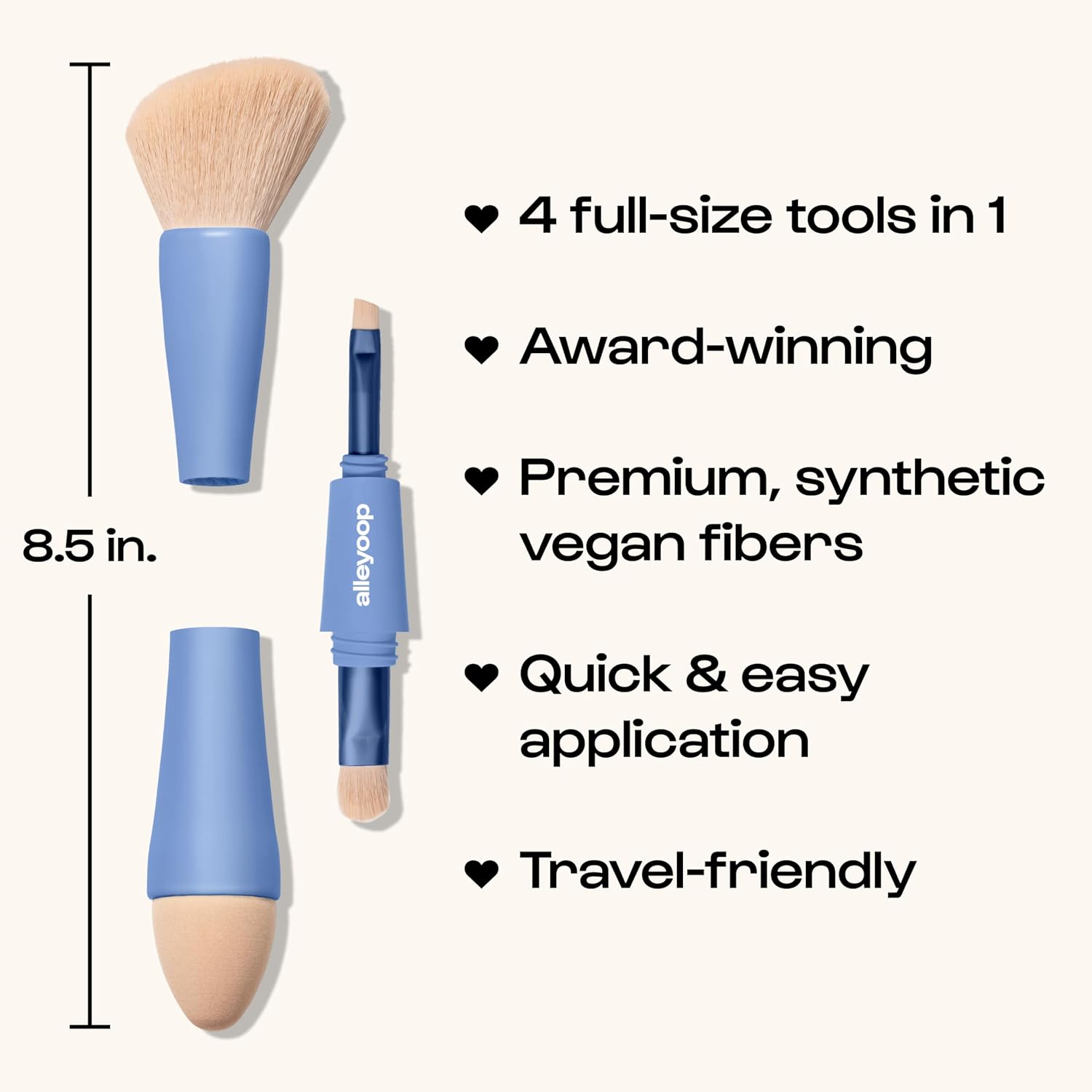 Makeup Brush Set Alleyoop Multi-Tasker 4-in-1 Travel Make Up Brush Set – Compact Makeup Brushes for Foundation