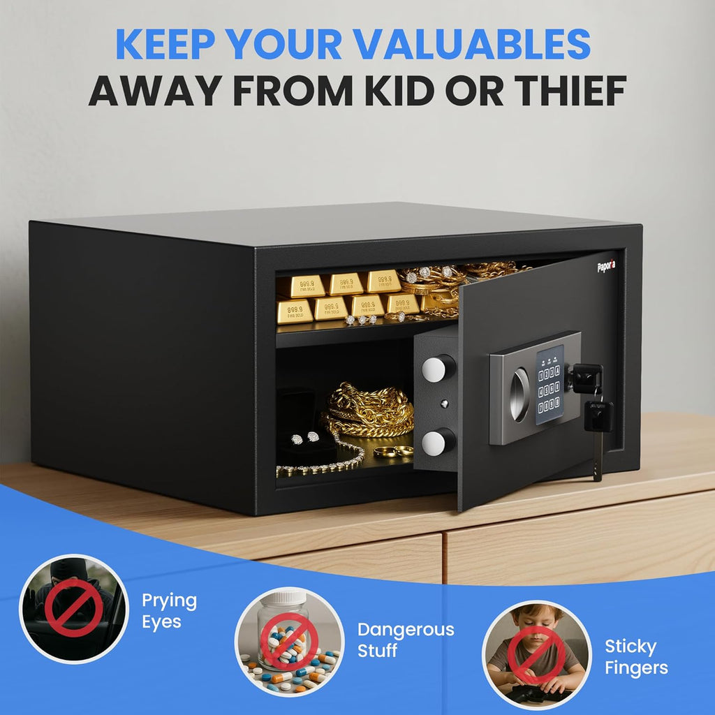 1 Cubic Feet Safe Box, Digital Security Lock Box with Shelf & Keypad & Combination, Alloy Steel Digital Home Safe for