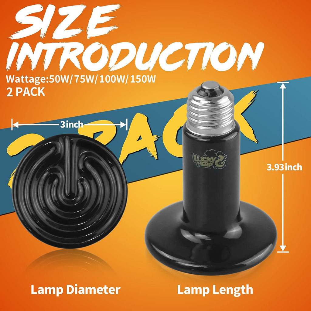 150W Ceramic Heat Emitter, Reptile Heat Bulbs, Ceramic Heat Lamp for Reptiles, Amphibian, Chicken, Dog, Cat (2-Pack)