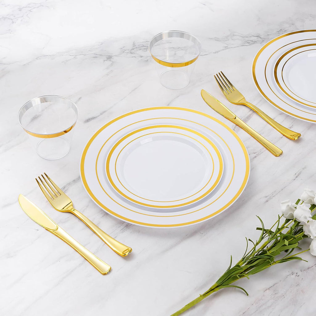 600 Pieces Gold Disposable Plastic Plates for 100 Guests