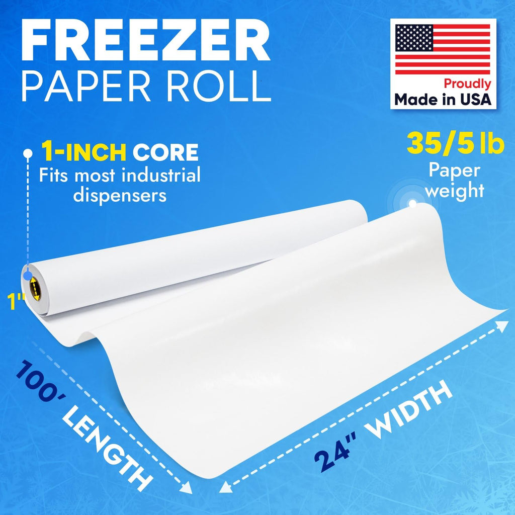 24" x 1200" (100') Made in USA White Freezer Paper Roll