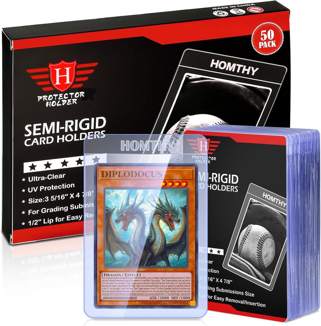 50ct Semi Rigid Card Holders for Trading Cards, Card Sleeves | with 1/2" Lip Baseball Card Protector for PSA, BGS