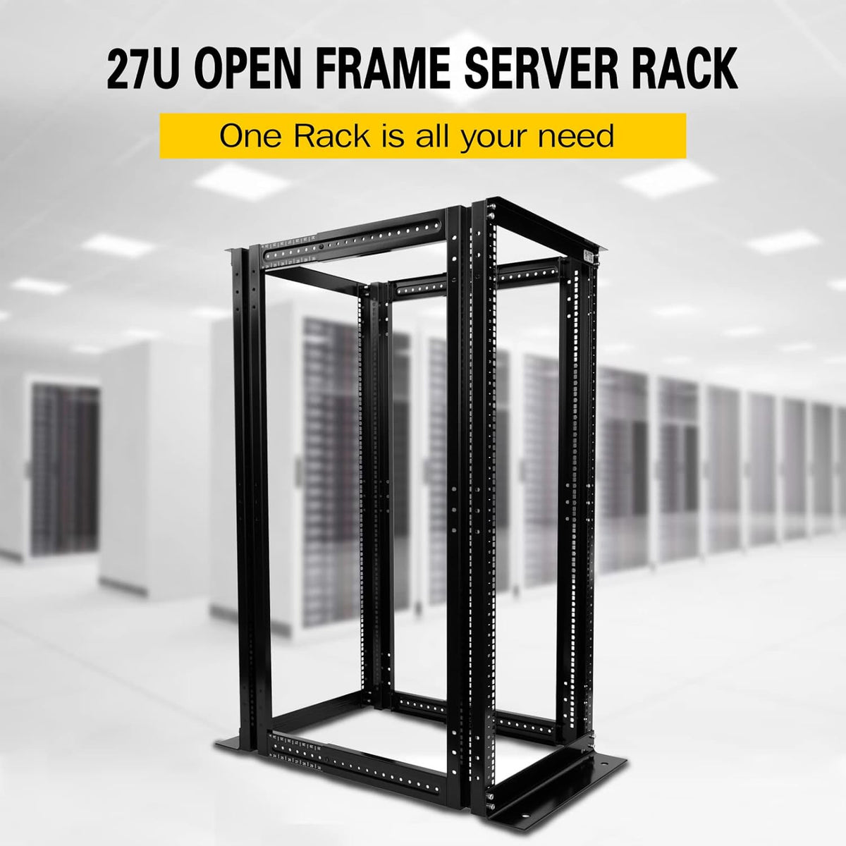 Server Rack 4 Post Open Rack Frame Rack Enclosure 19 Inch Adjustable Depth Aluminum (27U,56Inch Height)