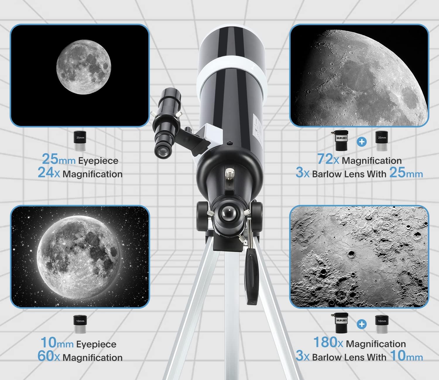 Telescope for Adults & Beginner Astronomers - 80mm Aperture 600mm Fully Multi-Coated High Transmission Coatings with