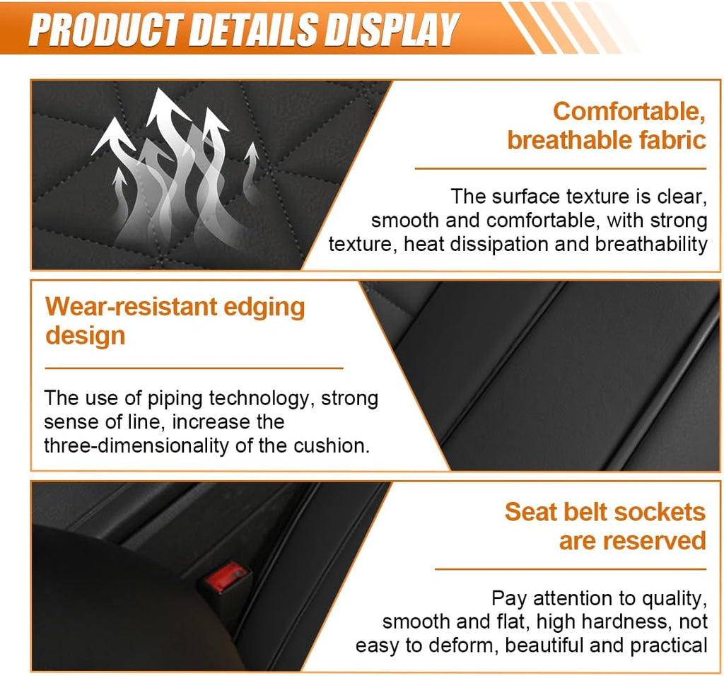Luxury Faux Leather Car Seat Cover, Anti-Slip Waterproof Universal Front Bottom Seat Protector with Storage Pocket