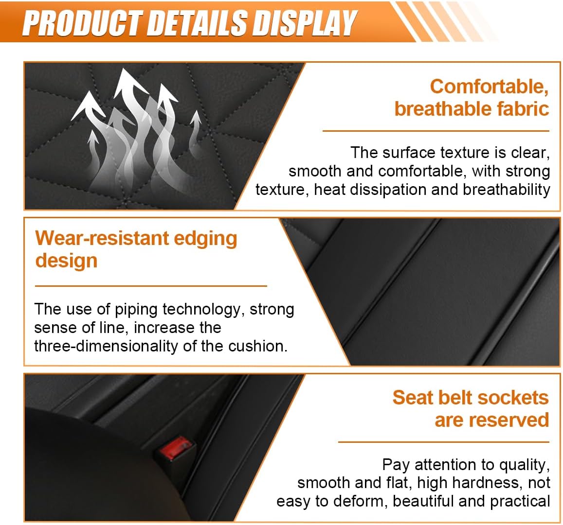Luxury Faux Leather Car Seat Cover, Anti-Slip Waterproof Universal Front Bottom Seat Protector with Storage Pocket