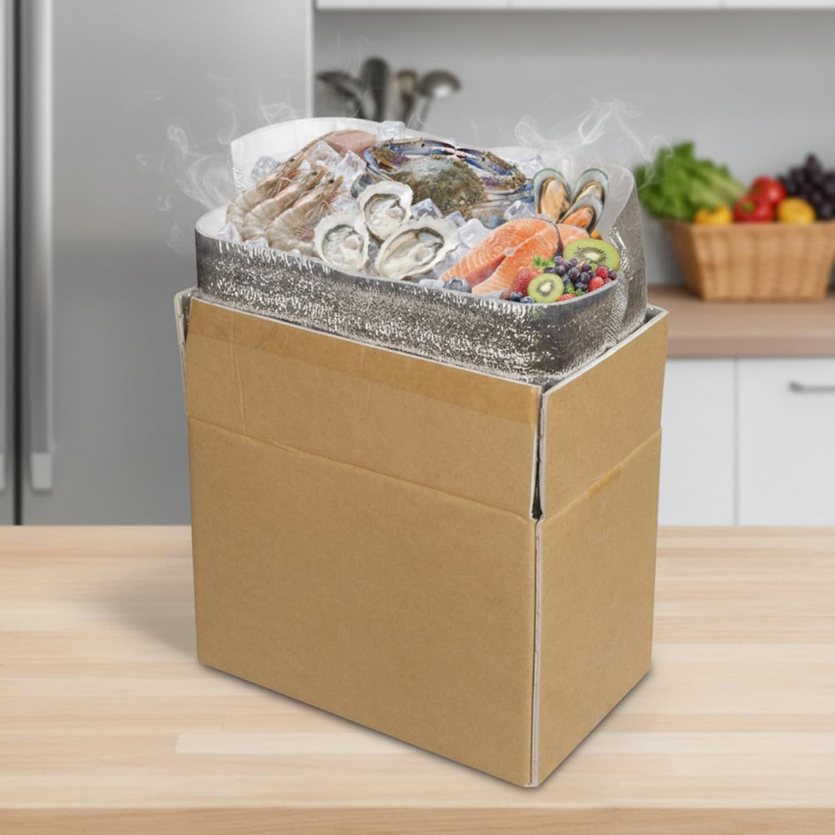 Insulated Shipping Boxes (2-Pack) with Foil Liner, Reusable & Foldable Paper Cold Shipping Container for Perishable