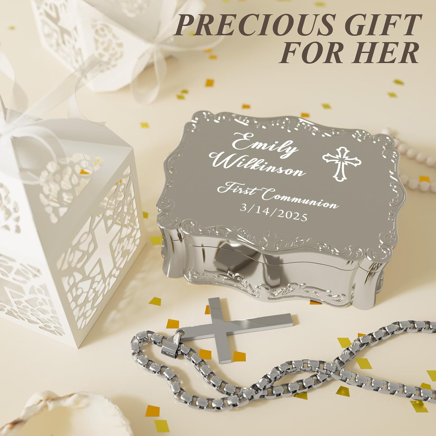 Personalized First Communion Gifts for Girls, Baby Baptism Gifts for Girl, Keepsake Box Custom Jewelry Box Engraved
