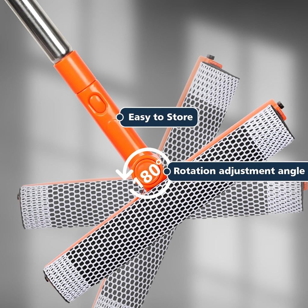 Professional Window Squeegee,2 in 1 Squeegee Window Cleaner with Long Stainless Steel Handle,Sponge Car Window