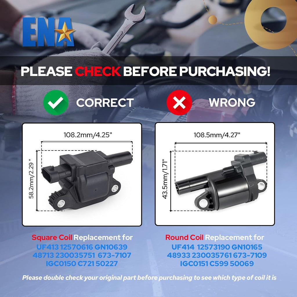 8 Pack UF413 Ignition Coil 41962 Spark Plug and 48322R Wires Set for 5.3 6.0 6.2 Compatible with Buick Cadillac