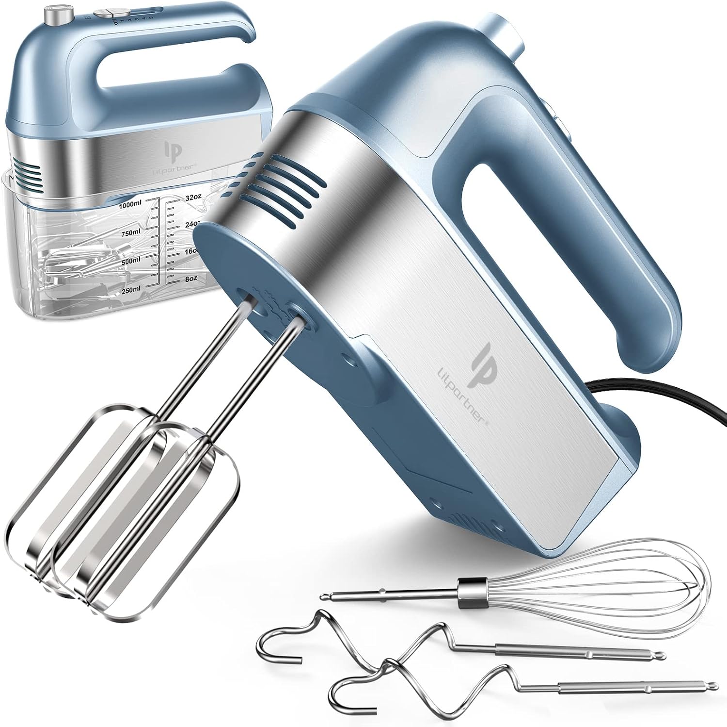 Hand Mixer Electric, 450W Kitchen Mixers with Scale Cup Storage Case, Turbo Boost/Self-Control Speed + 5 Speed +