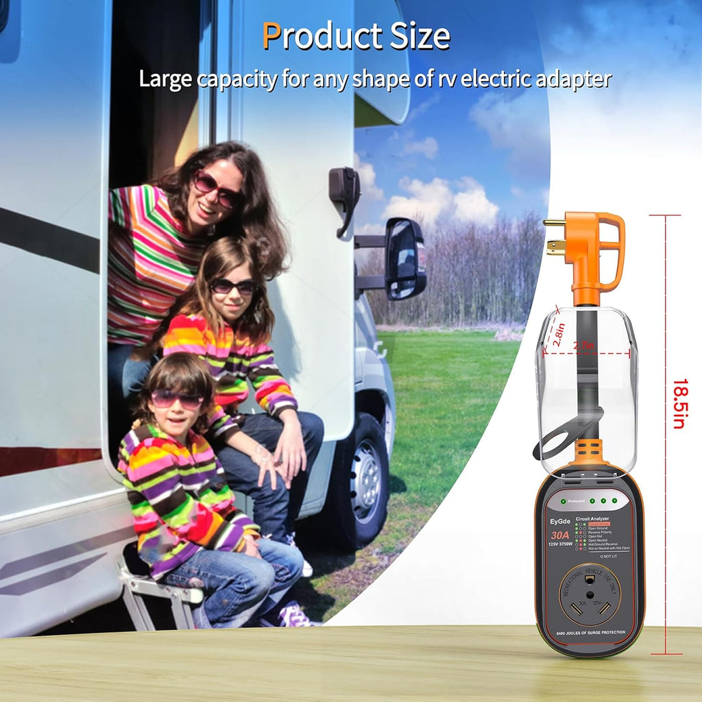 RV Surge Protector 30 Amp - 30Amp Circuit Analyzer with Waterproof Cover, Integrated Voltage Protection Anti-Theft