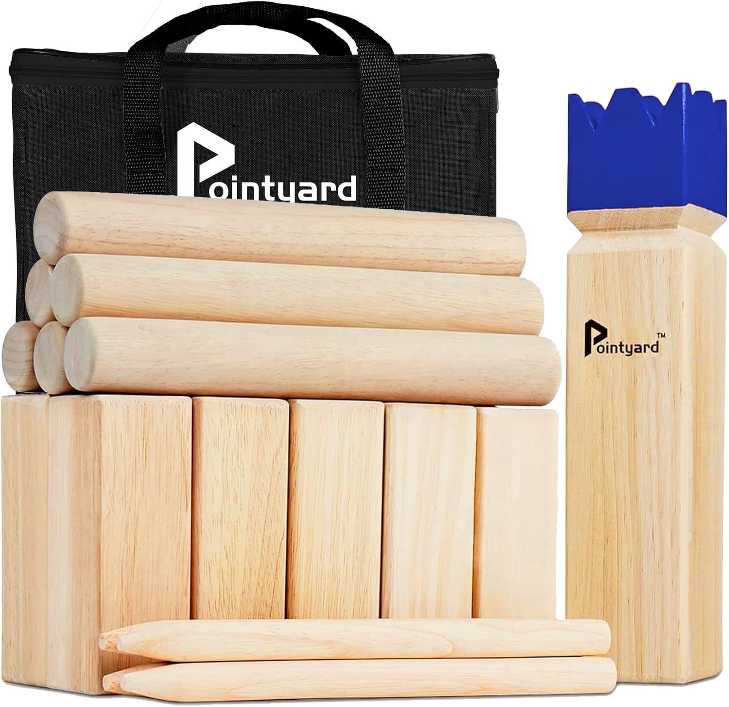 Kubb Yard Game Set Viking Chess Outdoor Hevea Hardwood Toss Game for Adults & Families - with 10 Blocks, 6 Batons